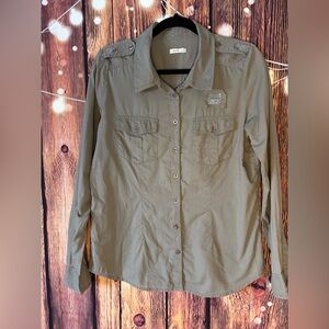 Kaffe Women's Olive Button Down Shirt with silver detail
